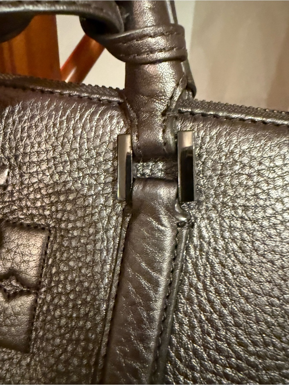 🩶 Tory Burch Metallic Pewter Leather Satchel with Tassels 🩶 - Picture 4 of 12